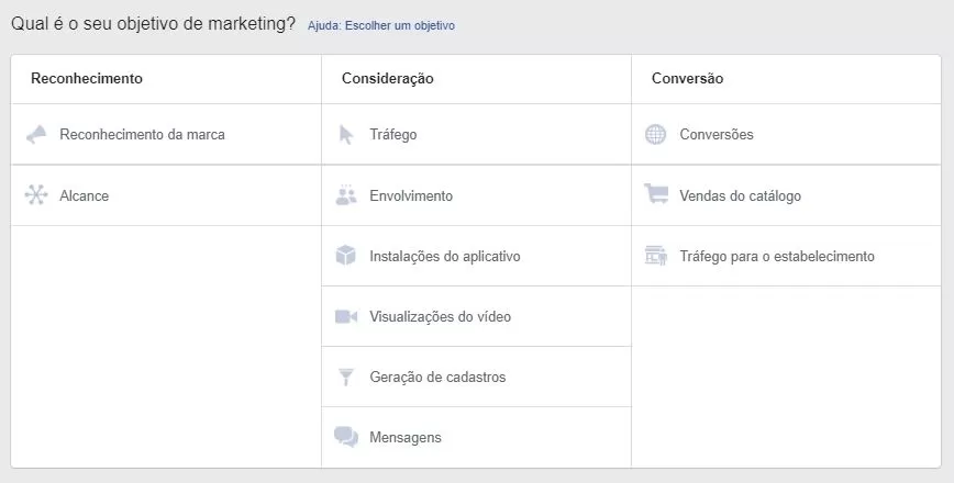 Qual é o seu objetivo de marketing?