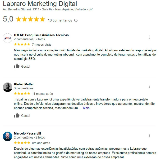 Depoimentos de clientes da Labraro